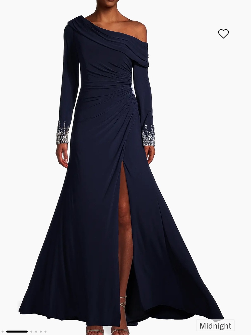 Mac Duggal beaded cuff drop one shoulder jersey ruched side slit gown sz 4